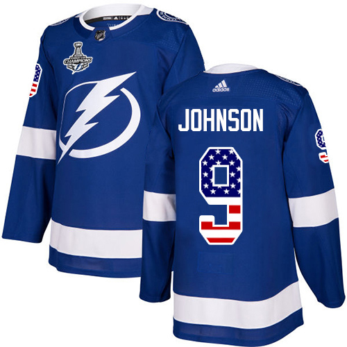 Men Adidas Tampa Bay Lightning #9 Tyler Johnson Blue Home Authentic USA Flag 2020 Stanley Cup Champions Stitched NHL Jersey->tampa bay lightning->NHL Jersey